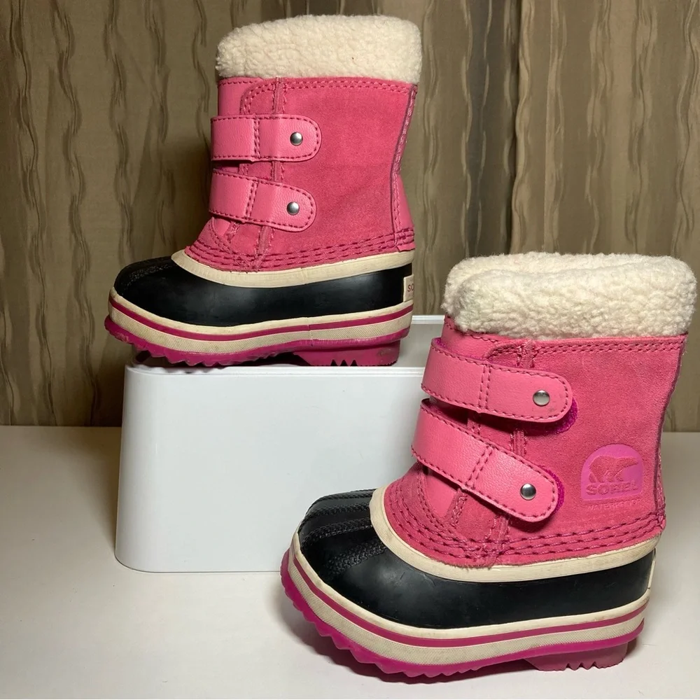 Sorel 1964 Pac Strap Baby Girl's 5 Winter Tropic Pink Suede Black Waterproof